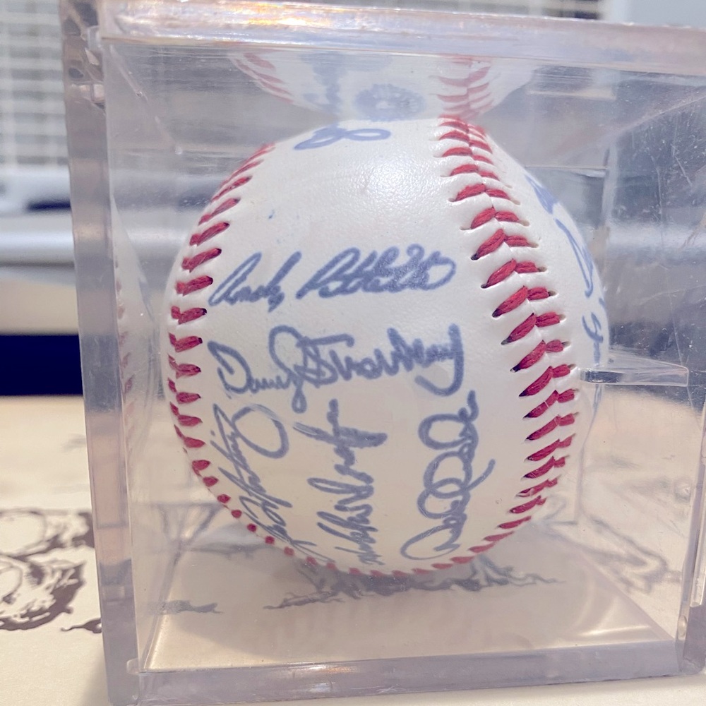 Autographed Yankees Baseball in Display Case